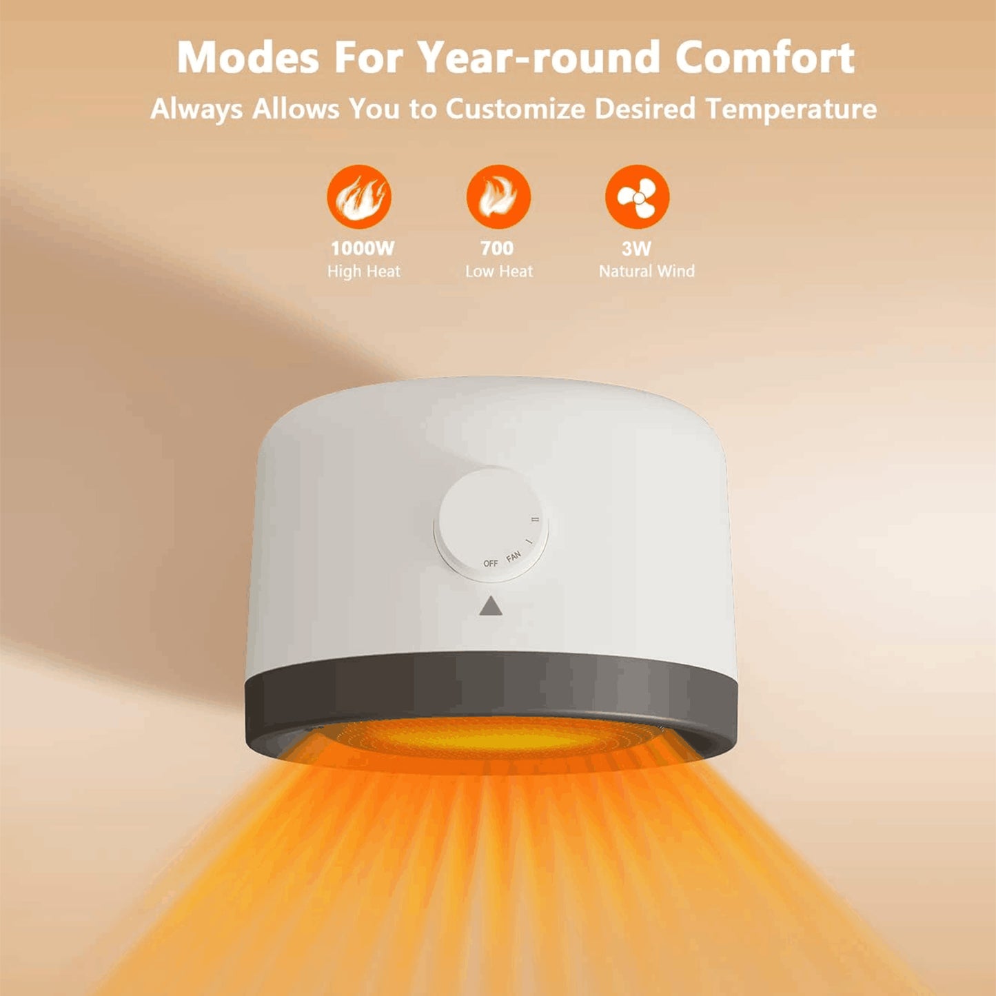 Ceramic space heater placed under a desk for personal foot warming