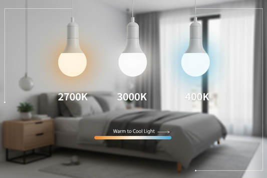 Comparison of 2700K warm white, 3000K soft white, and 4000K cool white light color temperatures for bedroom sleep