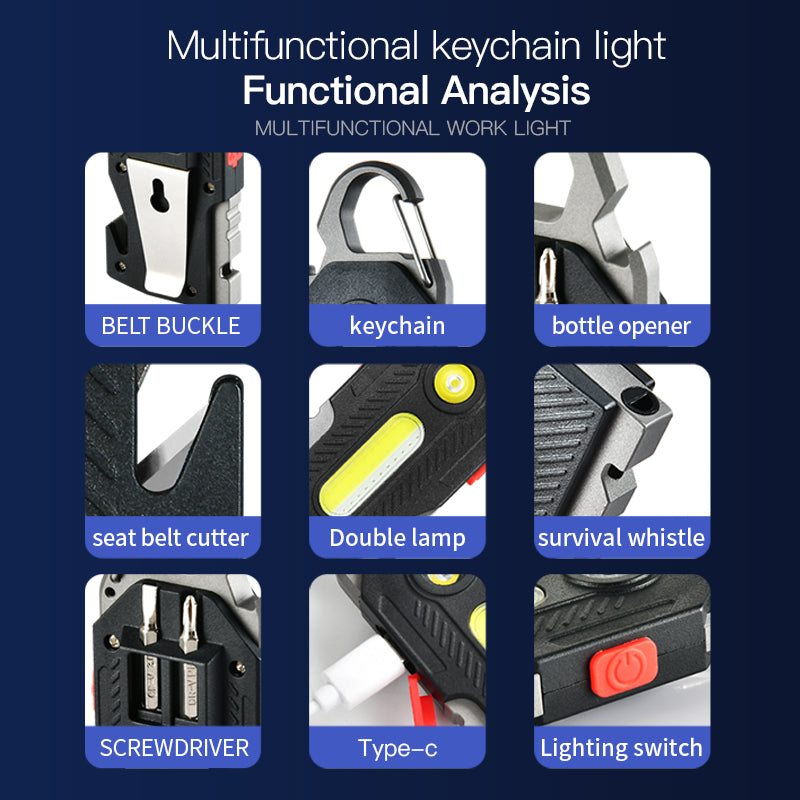 400LM COB LED Keychain Light with 9-in-1 Tools for Everyday Carry