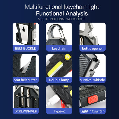 400LM COB LED Keychain Light with 9-in-1 Tools for Everyday Carry