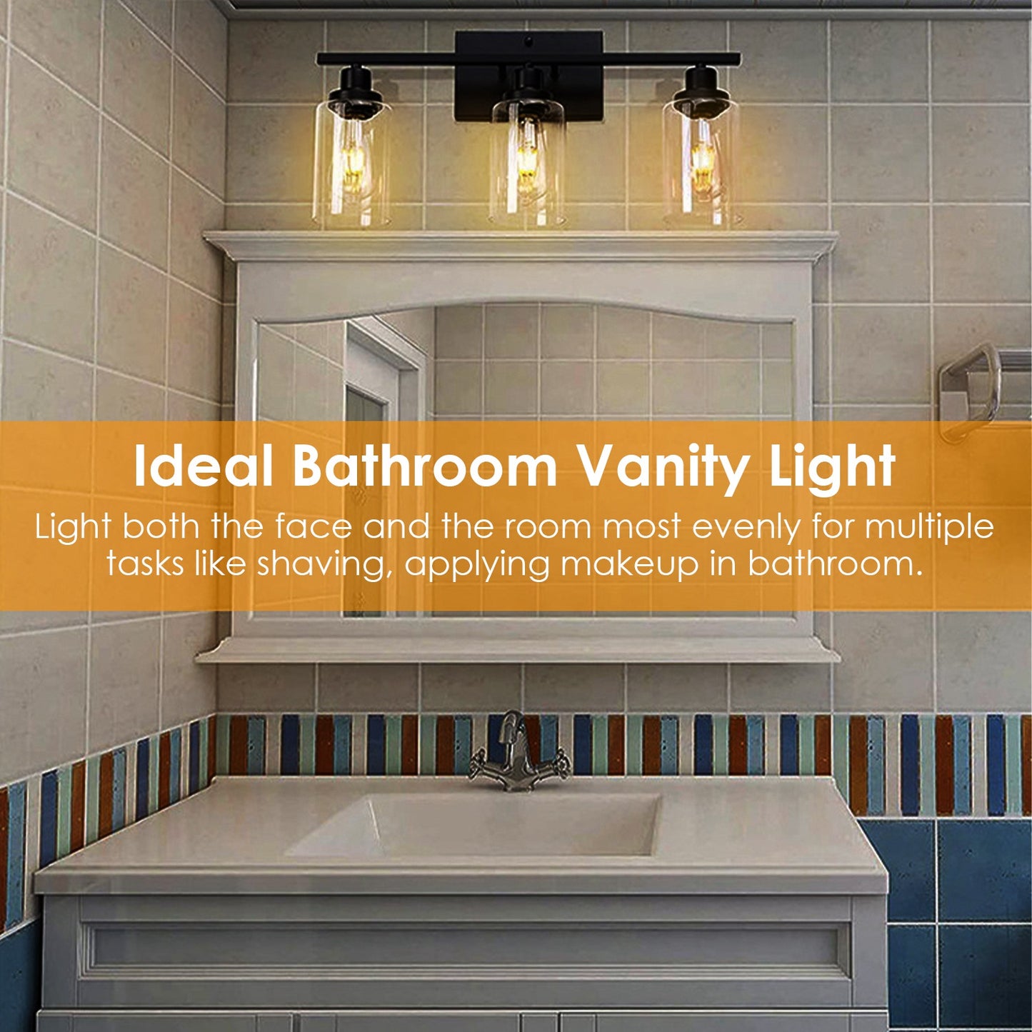 3-light black sconce in a bedroom providing layered ambient lighting