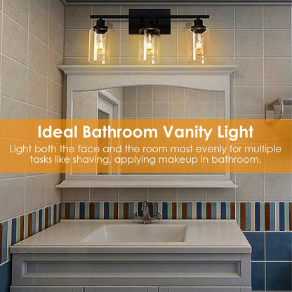 3-light black sconce in a bedroom providing layered ambient lighting