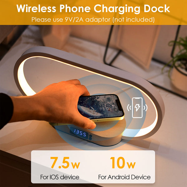 Bedside Lamp with Wireless Charging and Clock