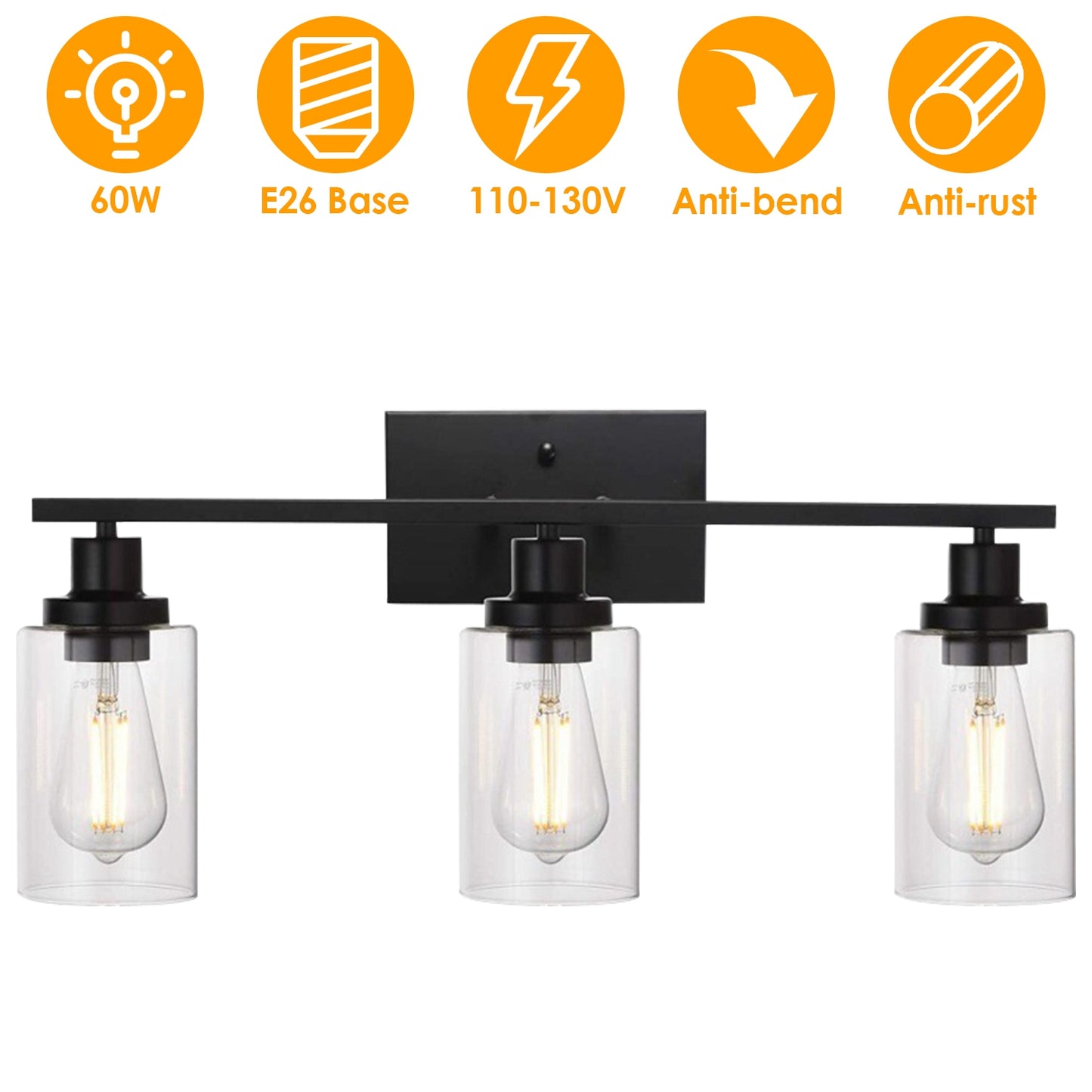 Wall sconce showing damp location rating suitable for bathroom installation