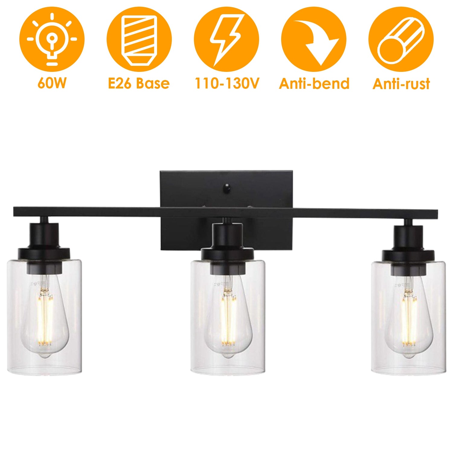 Wall sconce showing damp location rating suitable for bathroom installation
