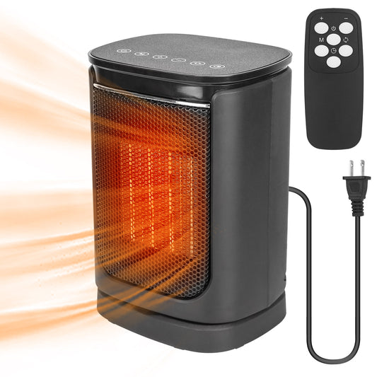 1500W ceramic space heater packaging and included remote control