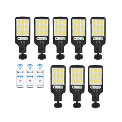 Solar motion sensor light 8-pack set arranged on white studio background