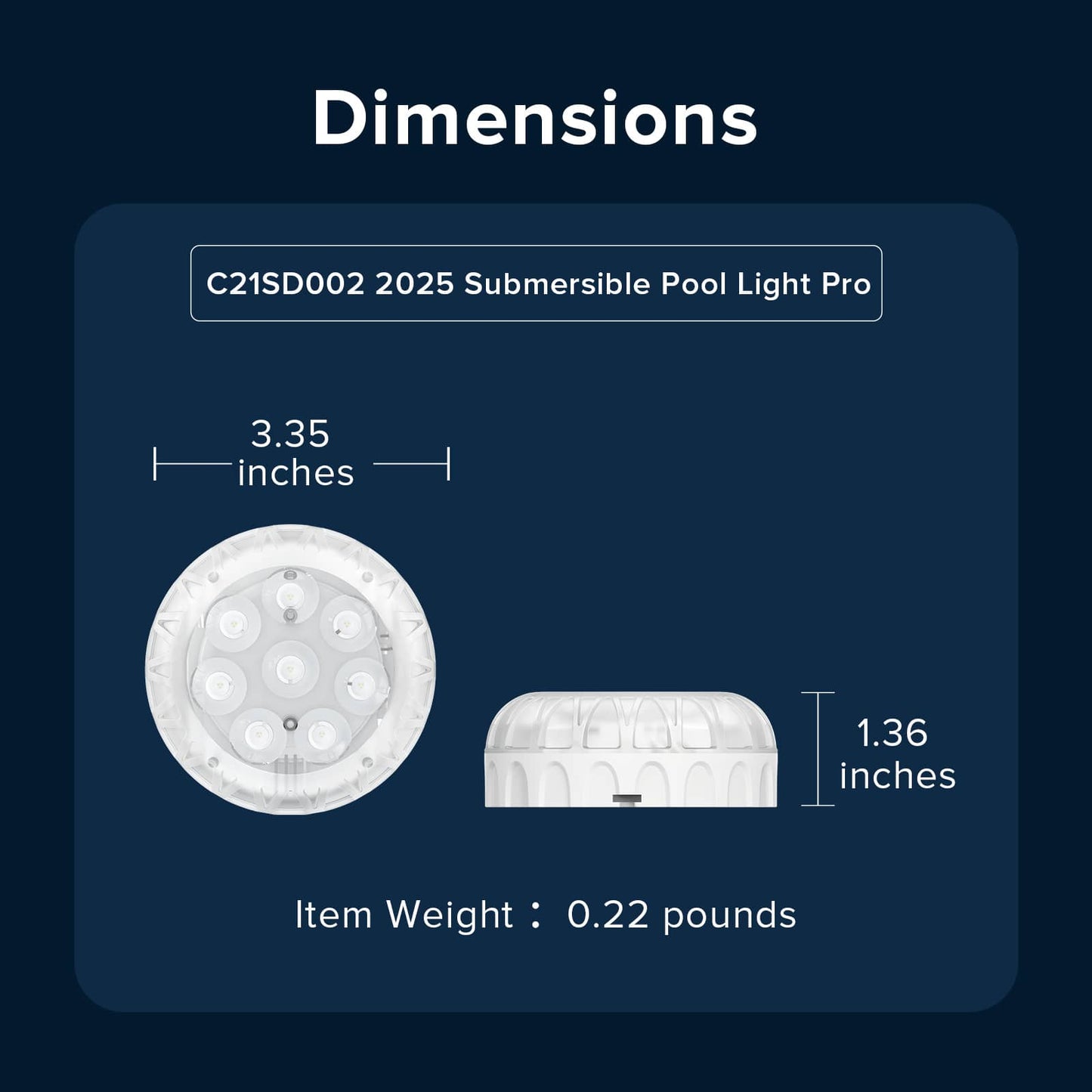 Lumwell submersible pool light dimensions and size chart