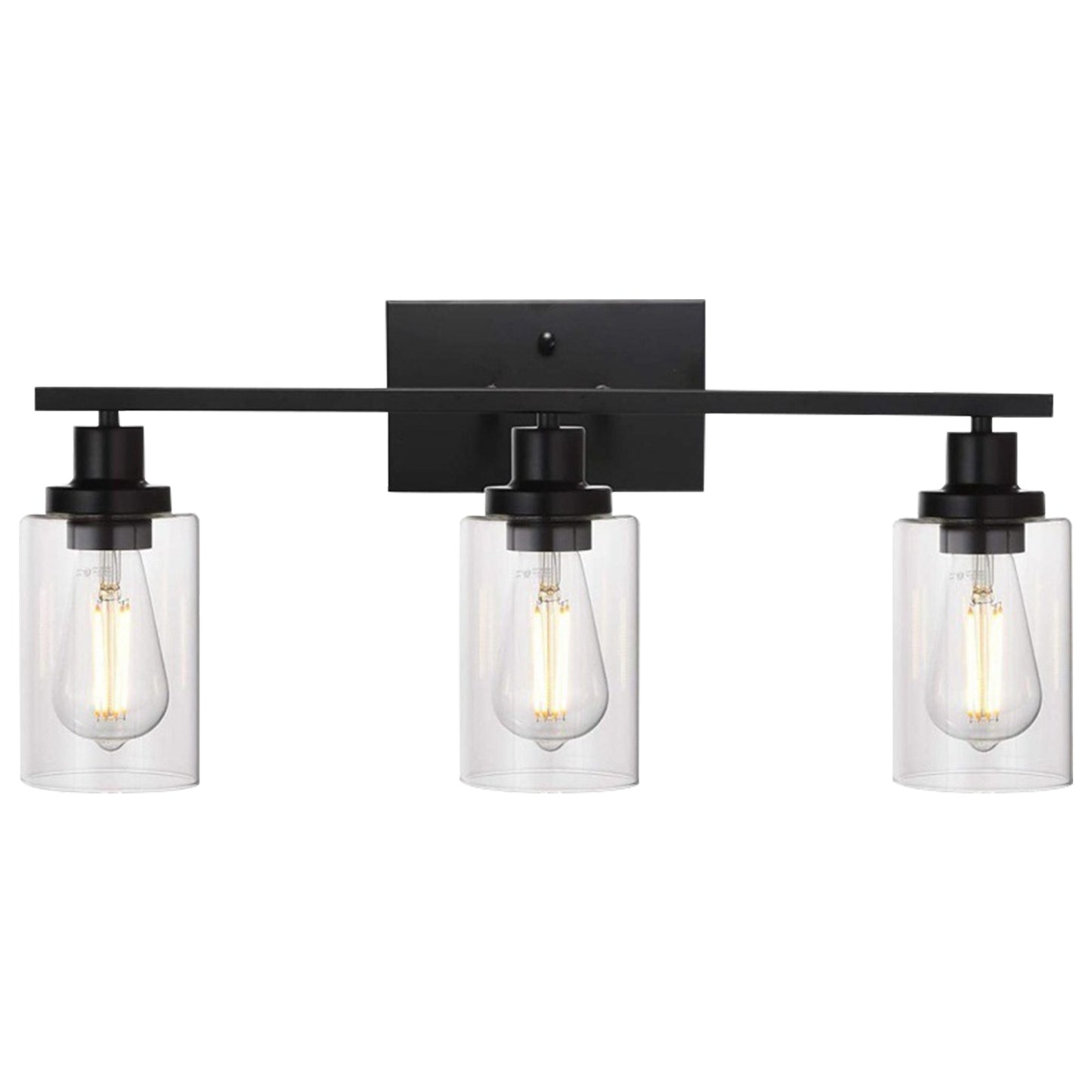 3-light matte black wall sconce packaging and included mounting hardware