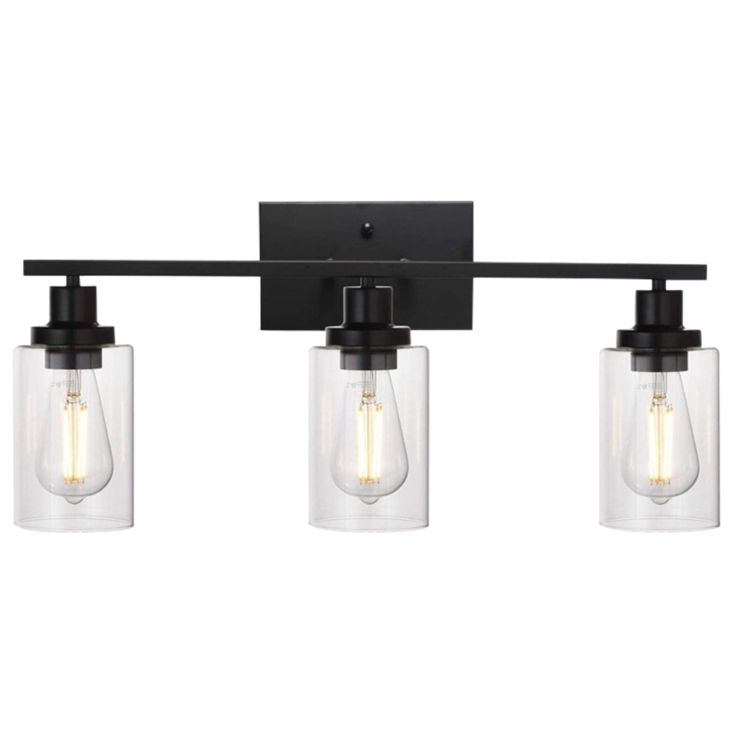 3-light matte black wall sconce packaging and included mounting hardware