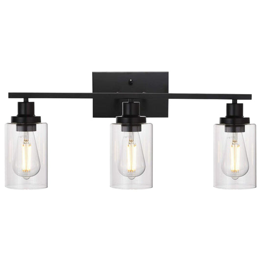 3-light matte black wall sconce packaging and included mounting hardware