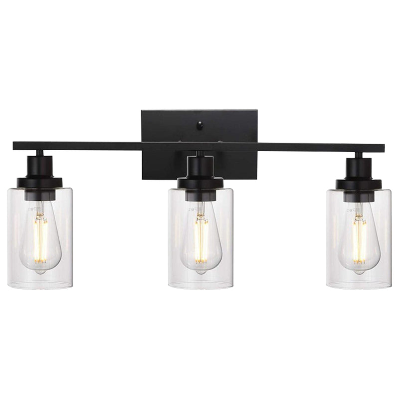 3-Light Matte Black Wall Sconce with Clear Glass Shade
