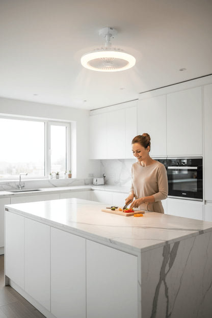 E27 ceiling fan light installed in modern kitchen lifestyle scene