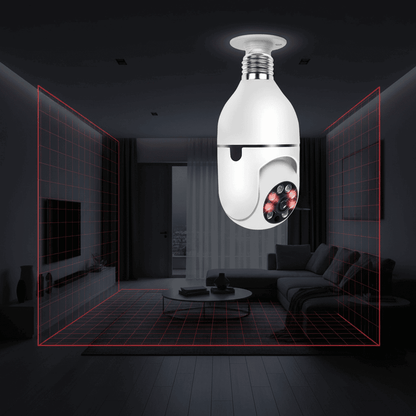 E27 bulb camera showing motion detection alert on smartphone app