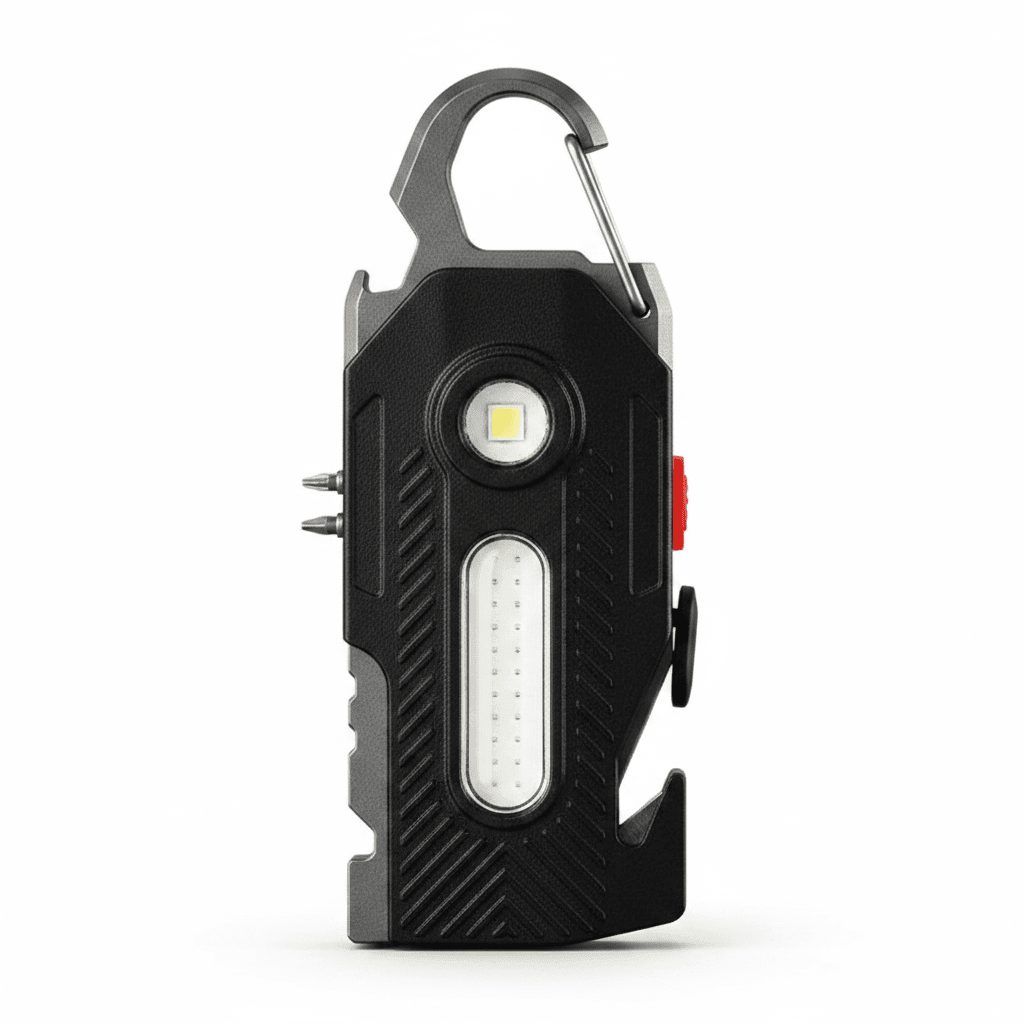 COB keychain work light front view on white studio background