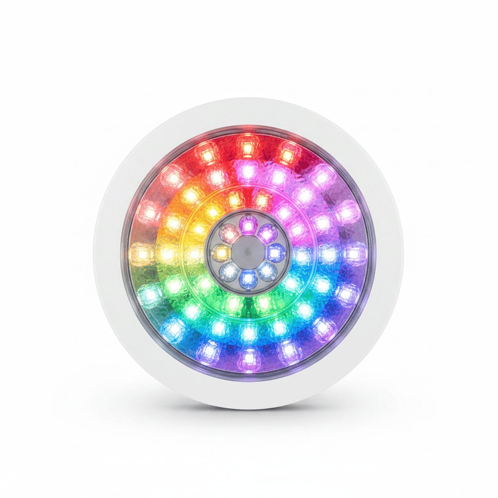 IP68 waterproof RGB pool light front view on white background